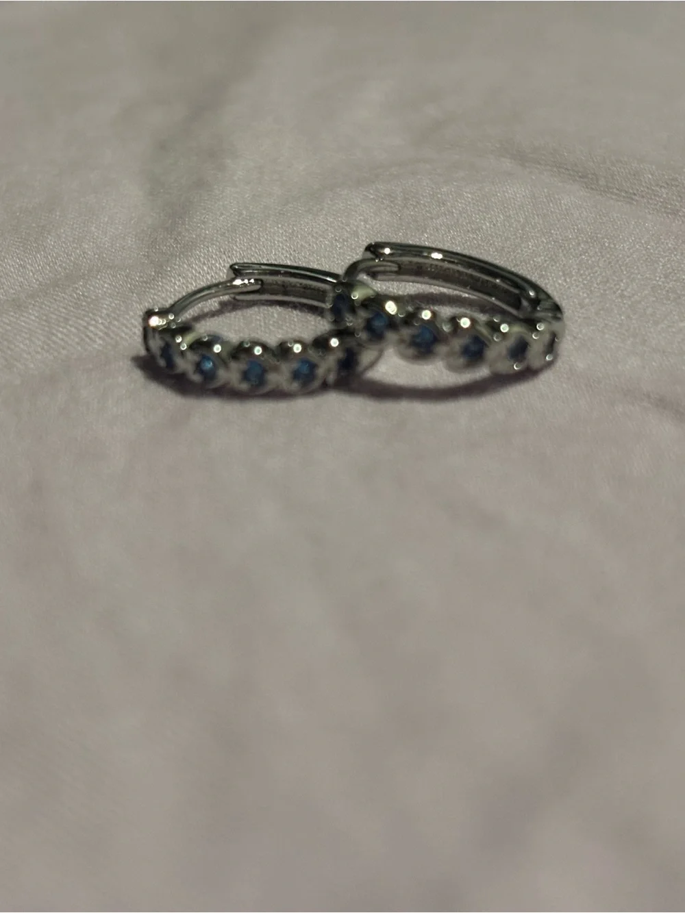Blue stone small hoop earrings